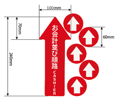 フリーレイアウト誘導シールⅡ（お会計並び順CASHIER｜矢印誘導）